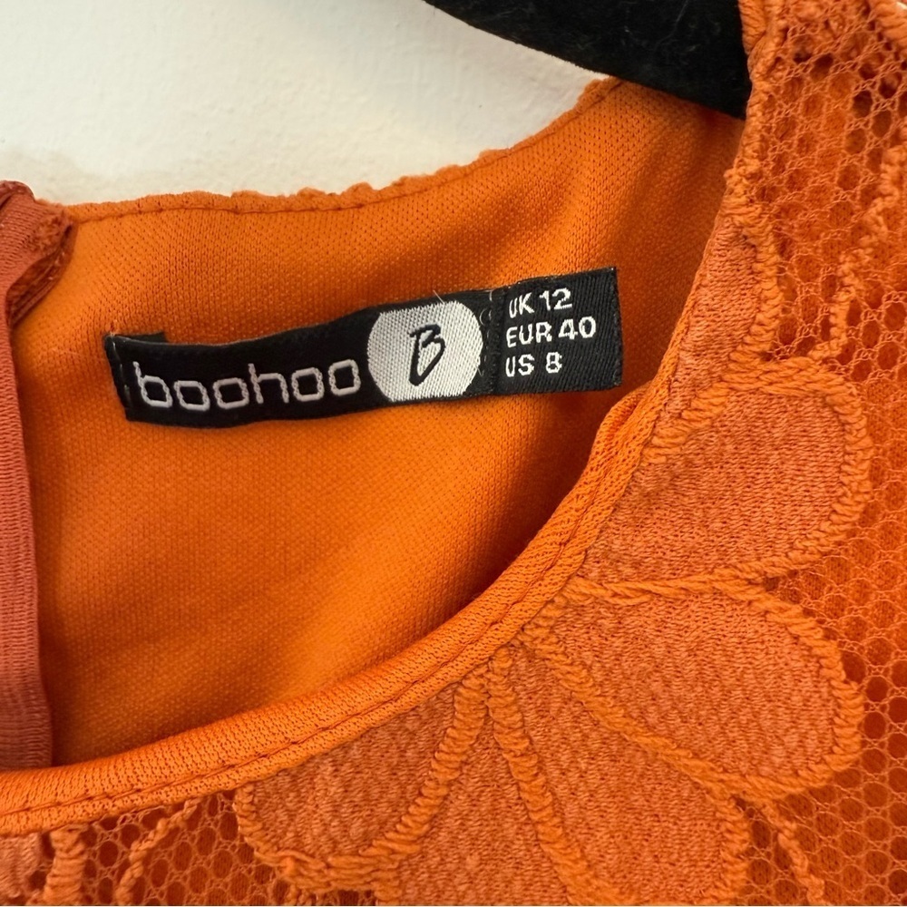 Boohoo Burnt Orange Long Sleeves Lace MiniDress Size 8 - Picture 5 of 7